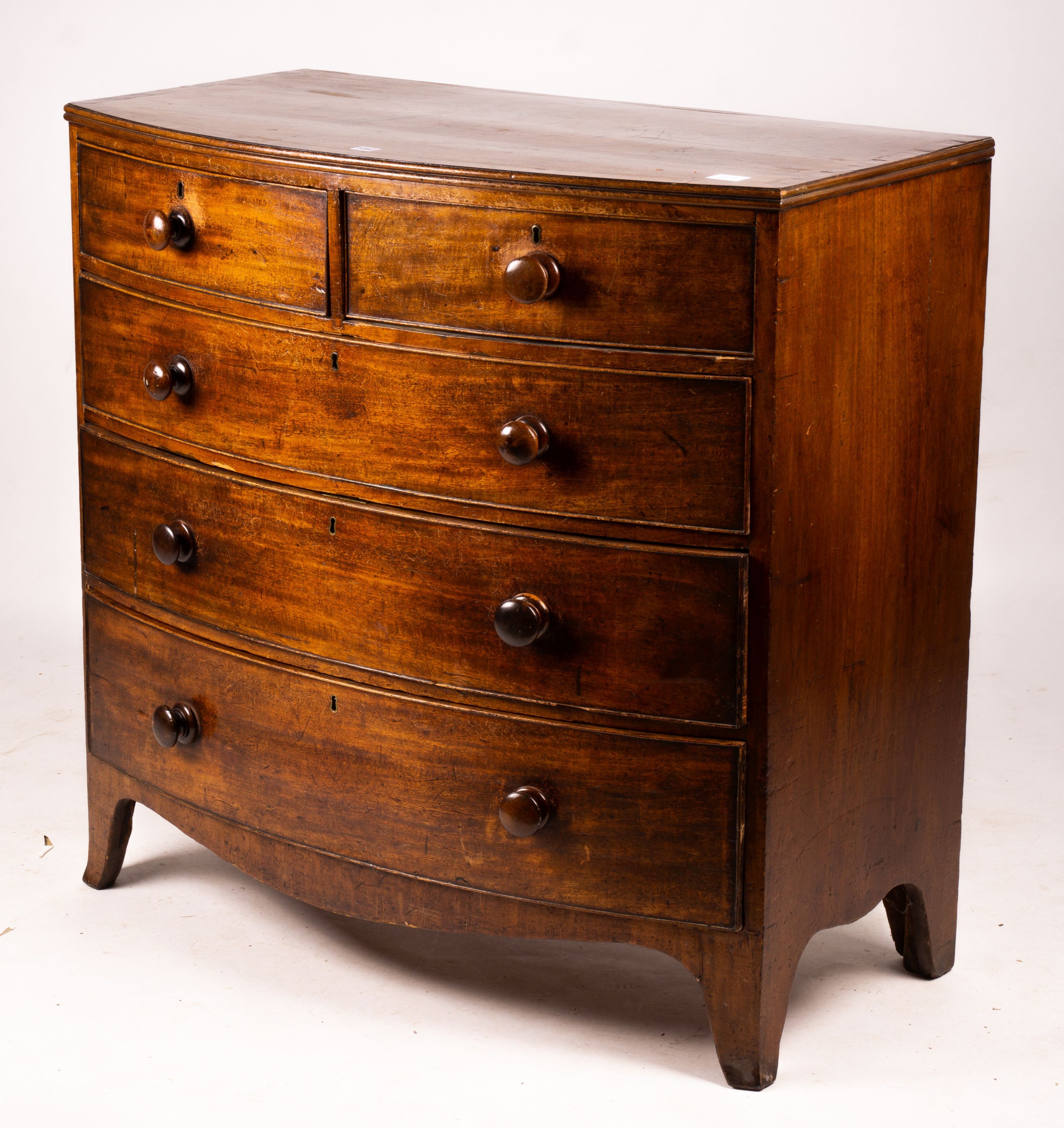 A George IV banded mahogany bowfront chest, width 108cm, depth 57cm, height 105cm